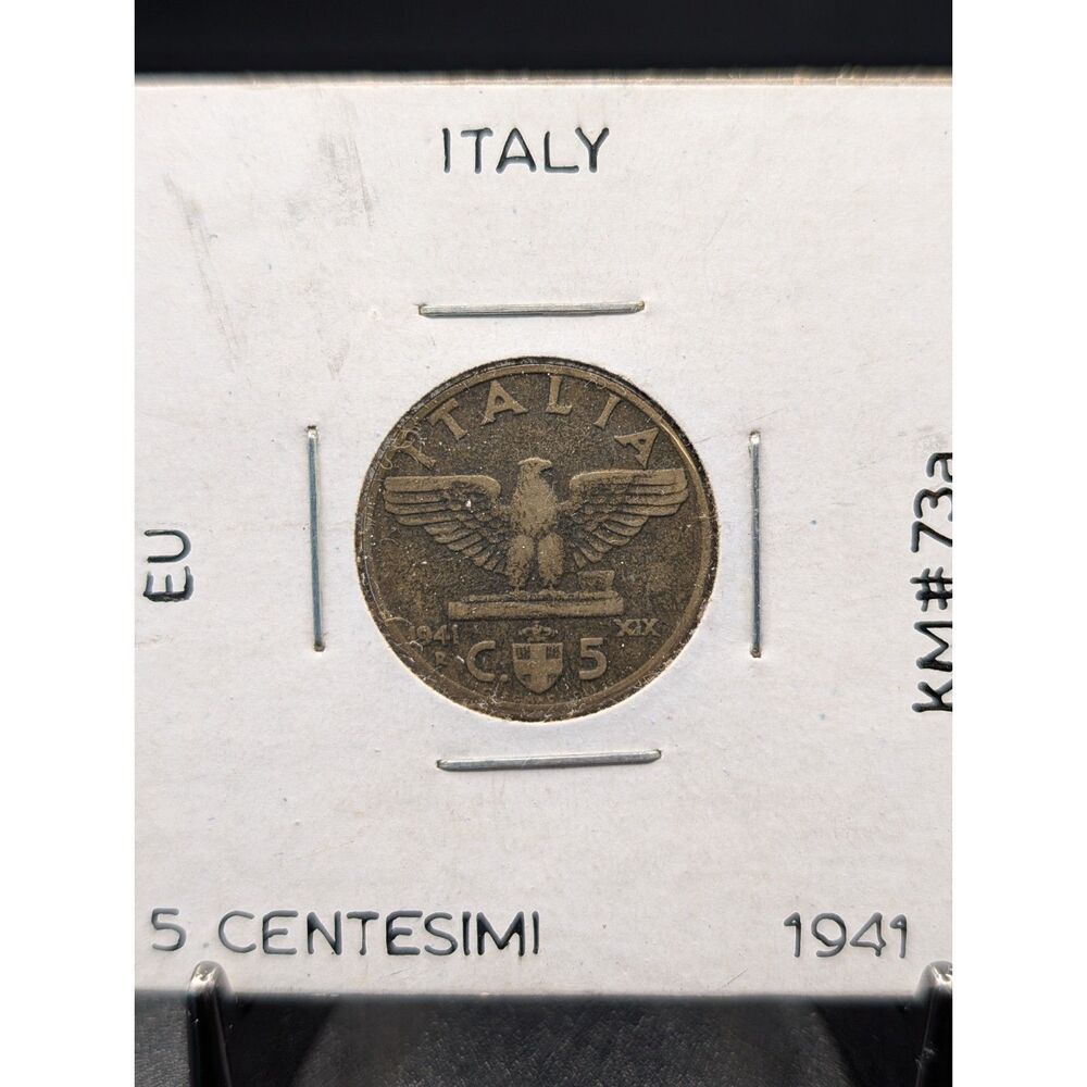 Vintage 1941 Italy 5 Centesimi Coin King Victor Emmanuel III WWII Eagle Flip